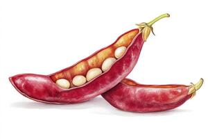 Illustration of Red Bean Pods with White Beans on White Background photo