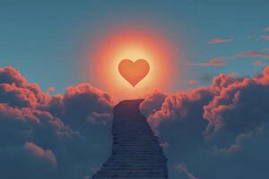 Stairway to Love Heart Shining Above Clouds in Dreamy Sky photo