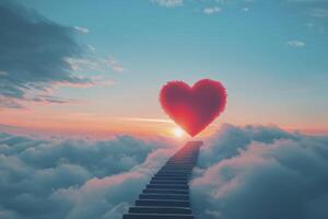 Stairway to Love Heart in Sky with Sunset and Clouds photo