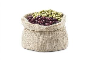 Beans in Burlap Sack Red and Green Beans Harvest Grains photo
