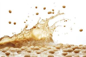 Soybean Splashing in Liquid Showing Motion on a White Background photo