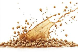 Soy Milk Splash Creating Dynamic Movement Over Soybeans on White Background photo