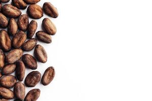 Pile of Raw Cacao Beans on White Background for Product Placement photo