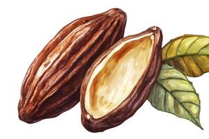 Cocoa Pods Illustration with Leaf Detail Food Art Design photo