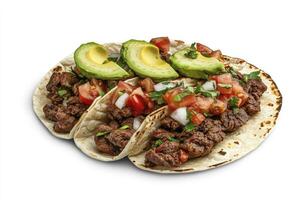 Delicious Beef Tacos with Avocado and Fresh Salsa Ready to Eat photo