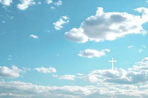 Cross in the Sky Among Clouds Religious Symbol of Hope photo