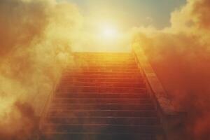 Ascending Stairway to Heaven or Bright Future with Cloud Background photo