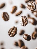 Coffee Beans Floating Still Life Against a Bright White Backdrop photo