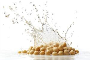 Soybean Splash - Fresh Soy Beans with Water Droplets on White photo