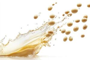 Soybeans Falling Into Liquid with a Splashing Effect Against White photo