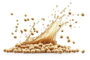 Soybeans with Liquid Splash on White Background Ideal for Food Concepts photo