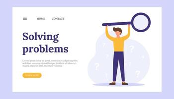 Man with magnifying glass for solving problems vector