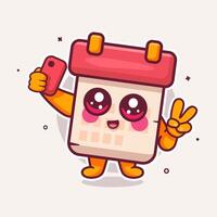 cheerful calendar character mascot taking a selfie with a smartphone isolated cartoon vector