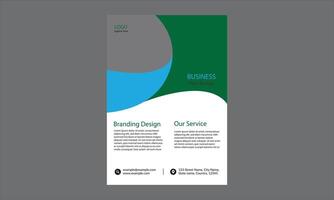This is a modern business flyer design with a green, blue, gray, and white color scheme. vector