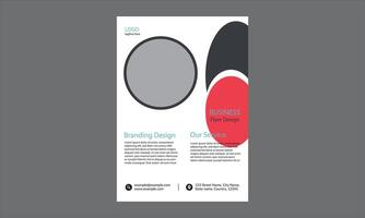 This is a business flyer design with a modern and minimalistic layout using red, gray, black, and white colors. vector