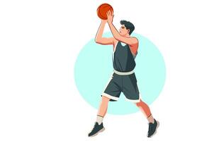 A basketball player is passing the ball into the hoop. vector