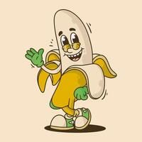 Banana mascot character wave hands, with happy face vector