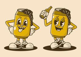 Retro beer can character in two pose, before and after drinking vector