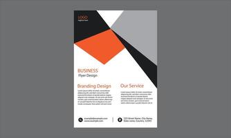 This business flyer features a modern, geometric, and professional layout with a bold color scheme of orange, black, white, and gray. vector