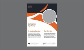 This modern and professional business flyer utilizes a bold color scheme of orange, black, white, and gray, combined with dynamic curved elements to create a visually engaging layout. vector