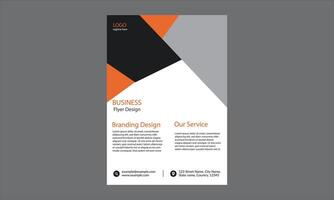 This modern and professional business flyer features a bold geometric layout with a black, white, orange, and gray color scheme. vector
