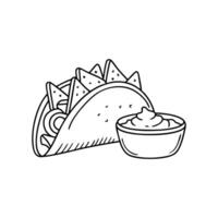 Nachos placed inside a taco shell with salsa vector