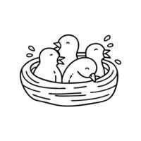 Hungry baby birds in a nest waiting for their mother to feed them vector