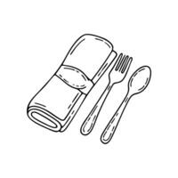Napkin folded neatly beside a set of silverware vector