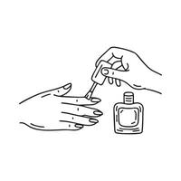 A hand applying nail polish with an open bottle nearby vector