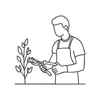 A gardener clipping small branches with pruning nippers vector