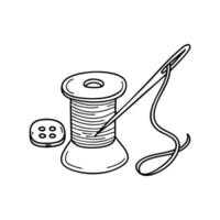 Needle resting beside a spool of thread on a sewing kit vector