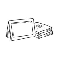 Nameplate displayed on a meeting table beside a stack of documents vector