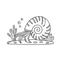 Nautilus exploring a rocky seabed with delicate tentacles extended vector