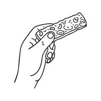 A hand holding a nut bar with a bite taken out vector