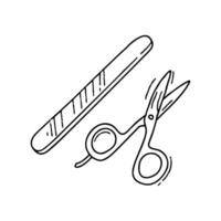 Nail file positioned next to a pair of scissors vector