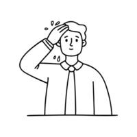 Nervous person wiping sweat from their forehead before speaking vector