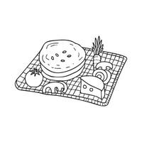 A picnic scene with naan, cheese, and fresh vegetables vector