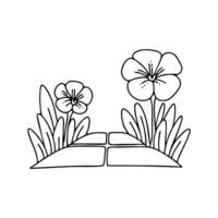 Nasturtium blossoms peeking through cracks in a stone pathway vector