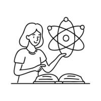 A student examining neutron behavior in a physics textbook vector