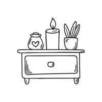 A nightstand with a candle and essential oils for relaxation vector