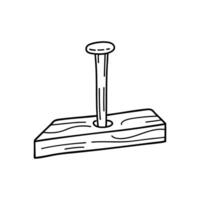Nail partially hammered into a wooden surface vector