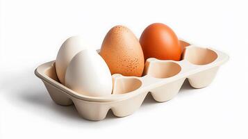 Egg tray with four eggs in it photo