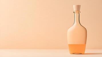 A glass bottle with a white top and a pink bottom photo