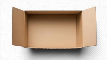 An open cardboard box on a white background photo