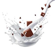 chocolate bar with milk splashes on a white background Realistic Mesh gradient wes vector