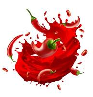 dripping hot chili sauce. of bottle of chili sauce in realistic style. vector