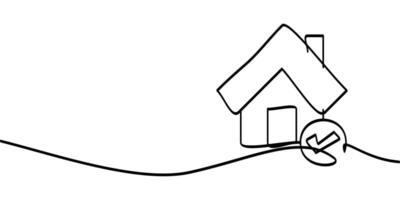 continuous line drawing of home check mark symbol. abstract line art illustration vector