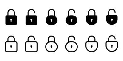Lock icon set. Padlock open and closed. Locked and unlocked icon. Security symbol. vector