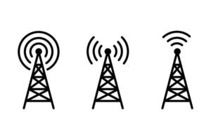 Antenna tower icon set. Wireless communication icons. Radio antenna icon. Communication tower icons. Radio tower icons. Transmitter, receiver, wireless signal icons. vector