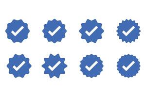 Verified badges. Verified badge icons. Verification symbol set. Social media account verification icons. Blue check mark icon. Profile verified badge. vector
